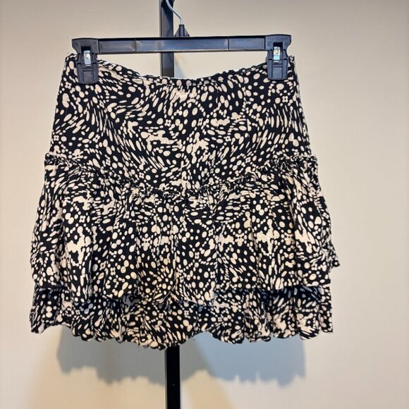 Maeve by Anthropologie Linen Blend Black Cream Print Tiered Mini Skirt - Picture 13 of 13